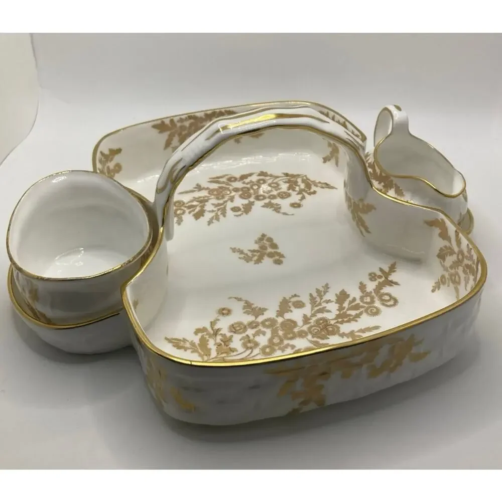 Hammersley Golden Fancy Strawberry Server Creamer Sugar Handled Tray England
